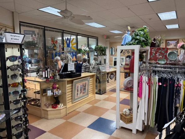 Interior of the Sun Health Resale Shop on the Sun City West Foundation campus, showcasing donated home goods, clothing, and accessories.
