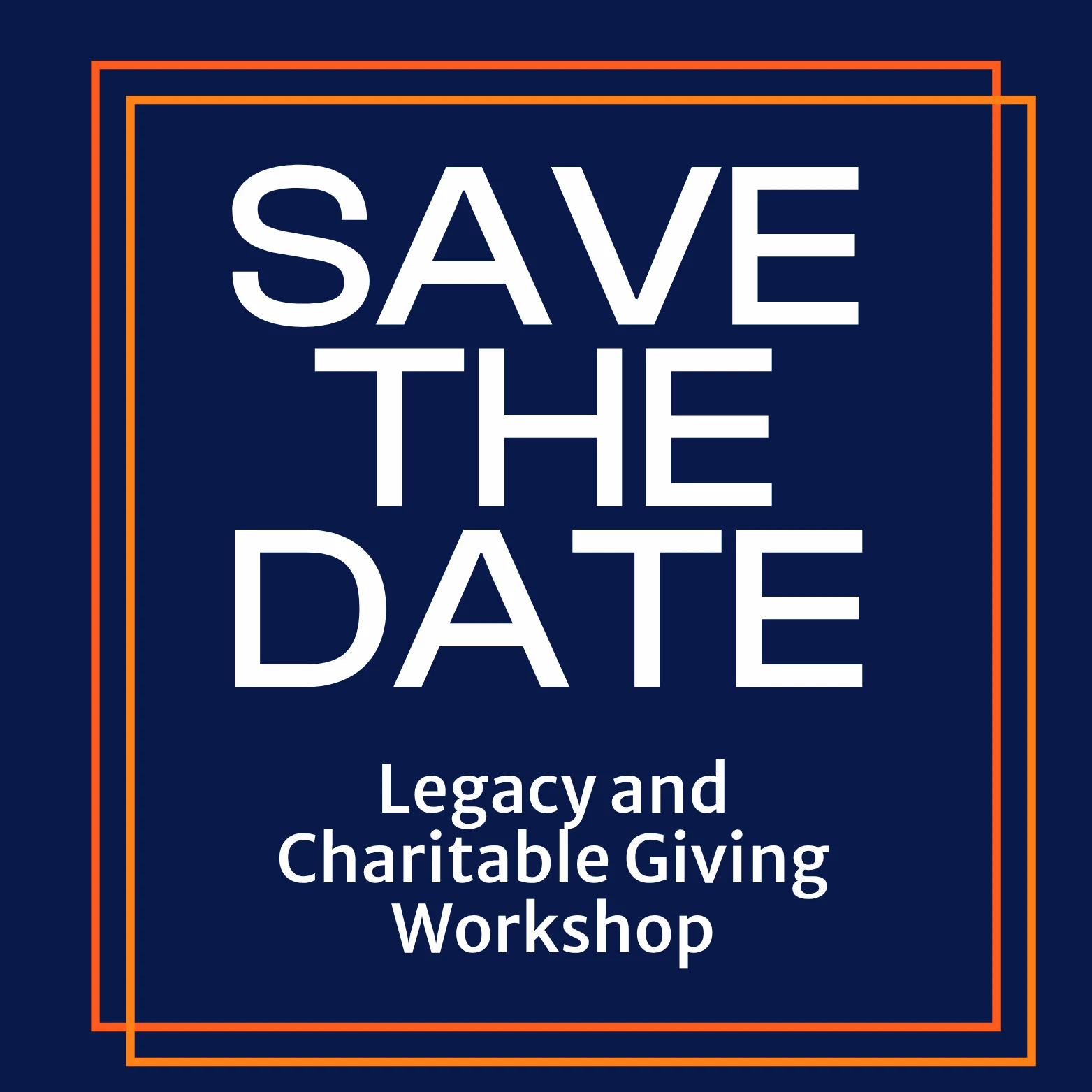 White text reading "SAVE THE DATE" is centered on a dark blue background.