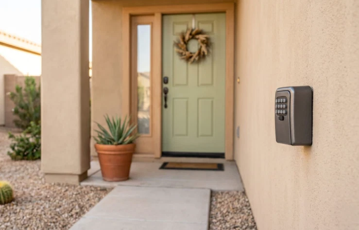 AFMA residential lockbox installed beside a Sun City West home's front door for emergency responder access.