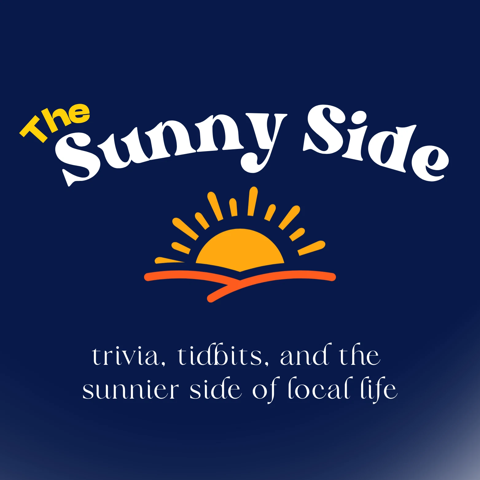 A stylized sun logo with the words "The Sunny Side" above it sits on a dark blue background.