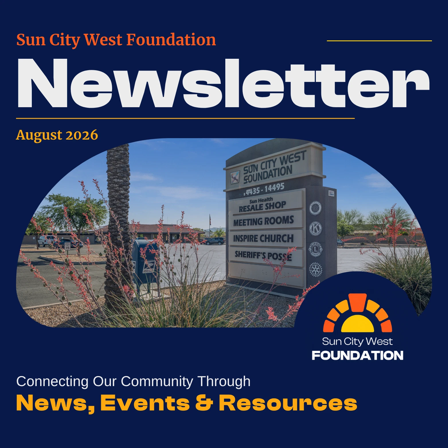 Sun City West Foundation newsletter cover image for the August 2026 edition.
