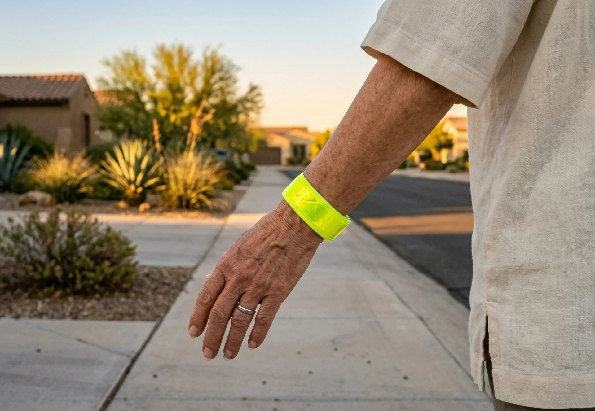 Sun City West Foundation Safe Walker Program reflective wrist band for resident walking safety.