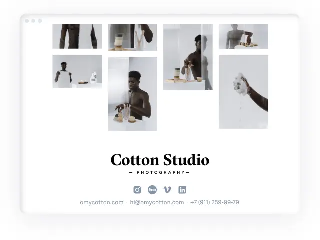 Online gallery footer with contact options