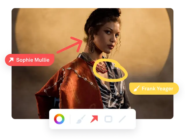 Review and annotation with circles and arrows on a woman