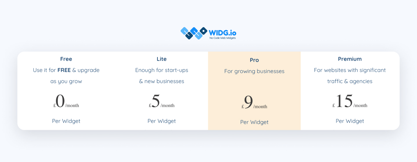 Pricing details and plans of WIDG (widg.io)