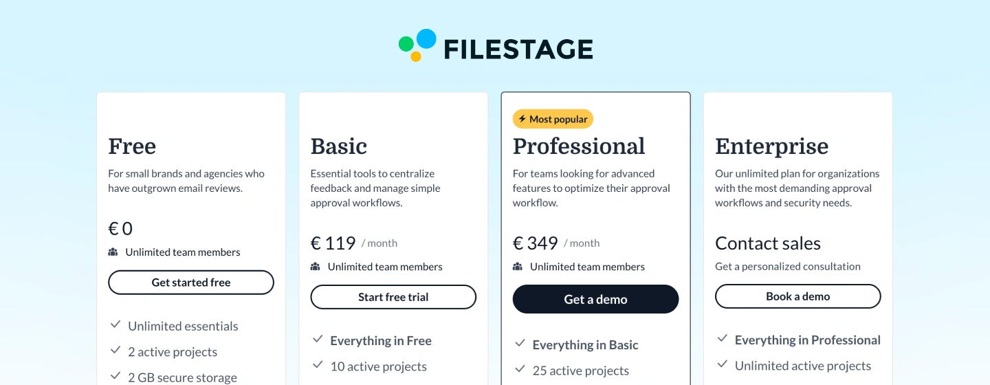 Pricing details and plans of Filestage (filestage.io)