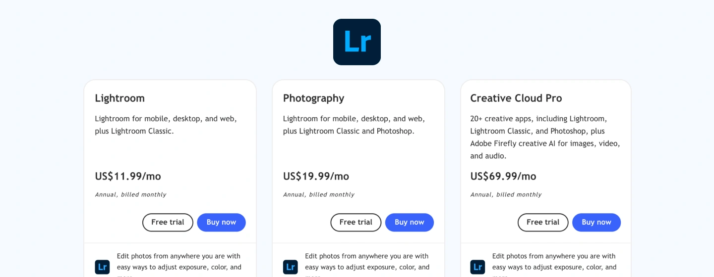 Pricing details and plans of Lightroom (adobe.com)