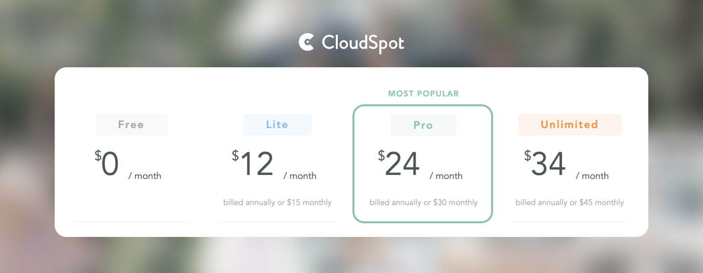 Pricing details and plans of CloudSpot (cloudspot.io)