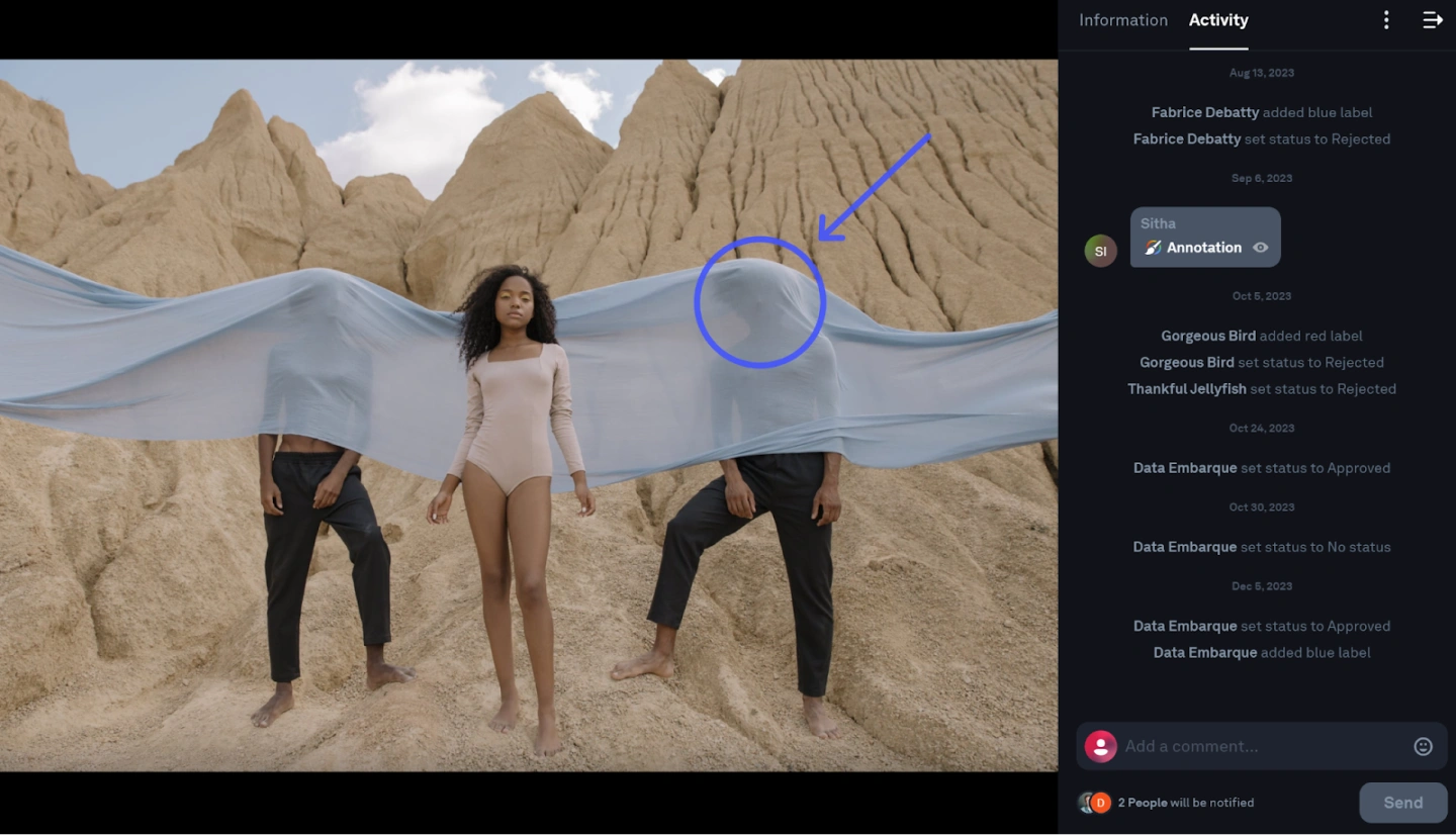 An annotated image in a Picflow client gallery