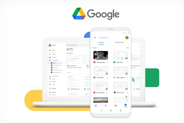 Product visual of file sharing platform Google Drive (google.com/drive)