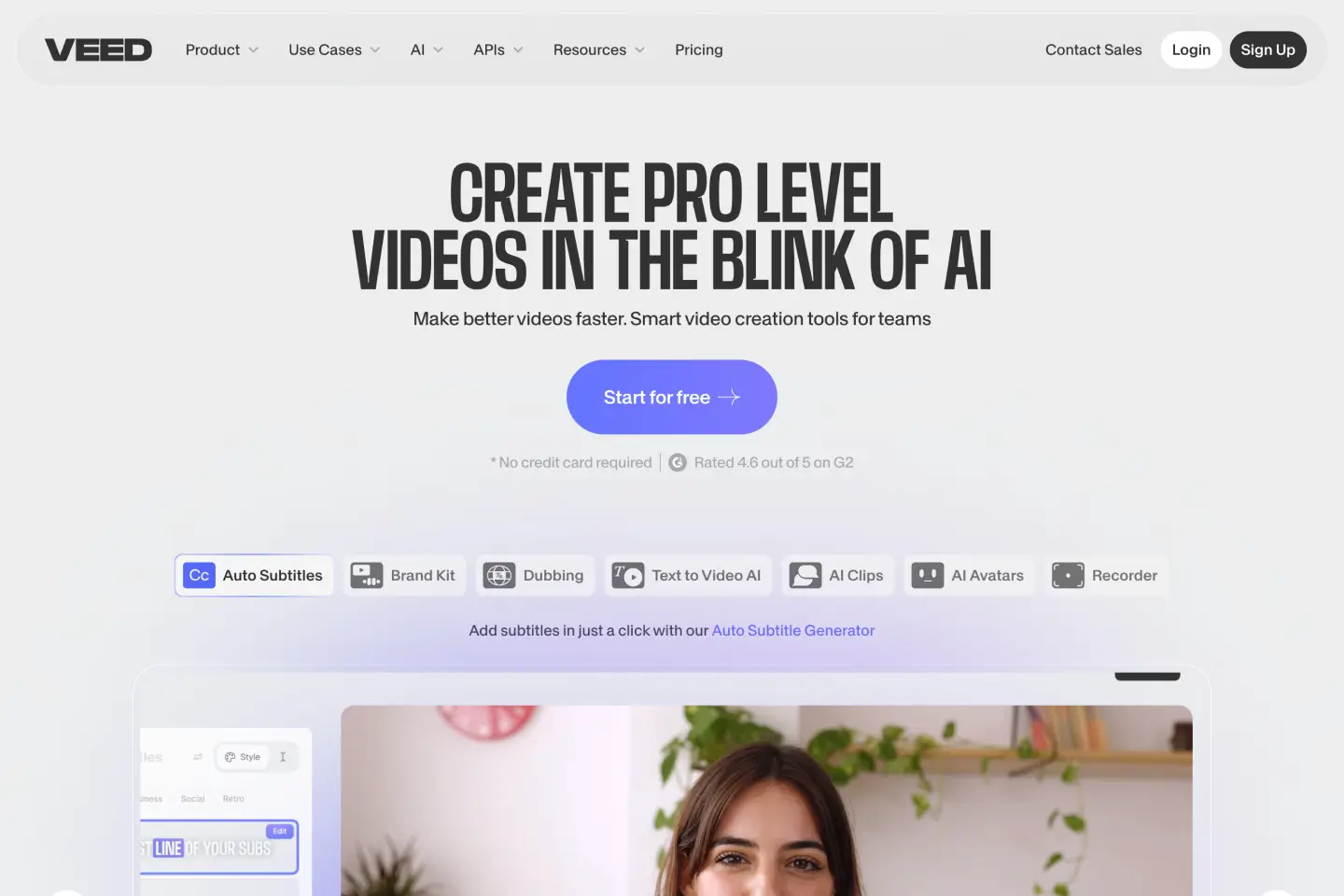 Homepage screenshot of the video review platform Veed.io (veed.io)