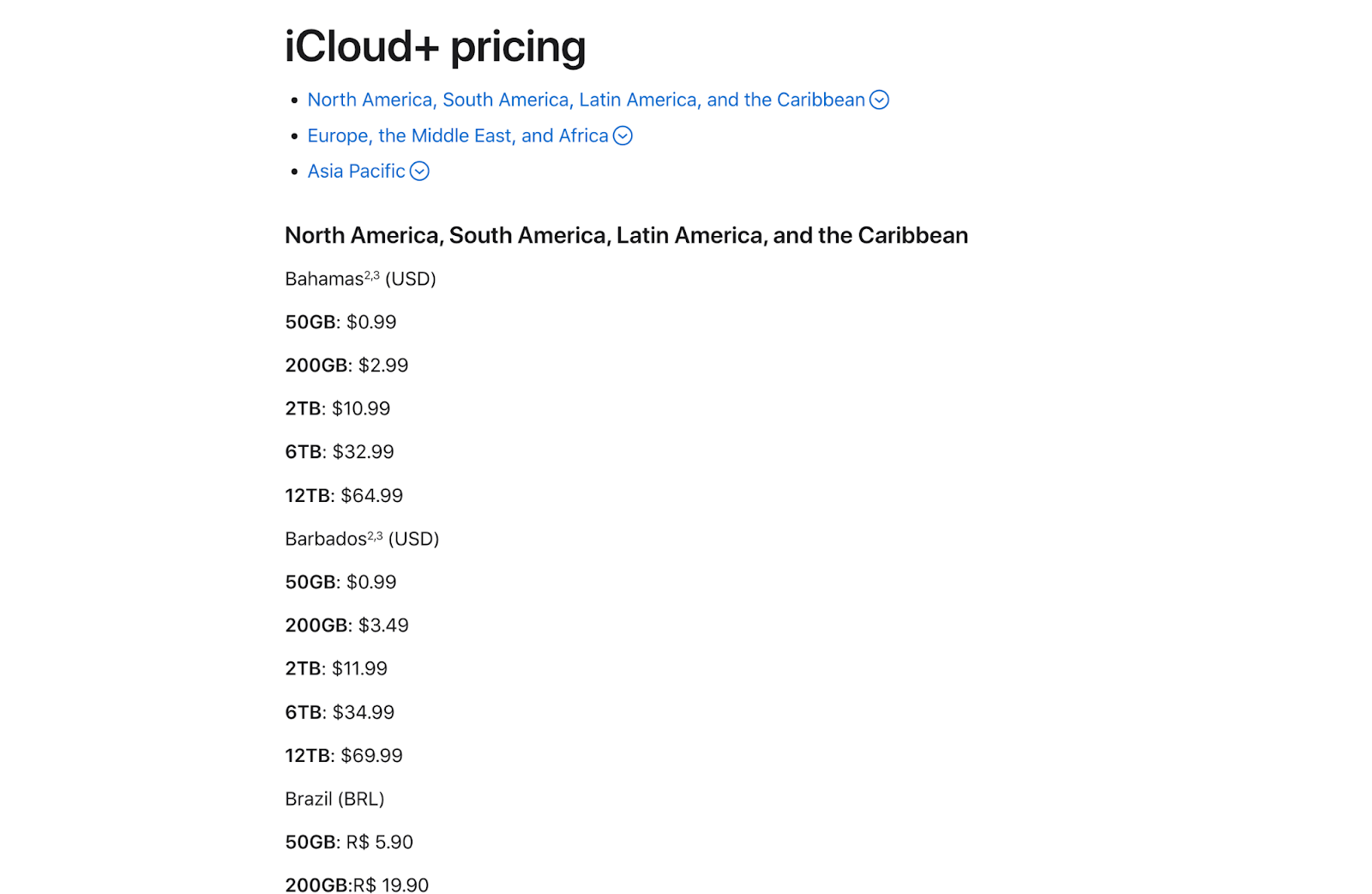 Apple Photos pricing