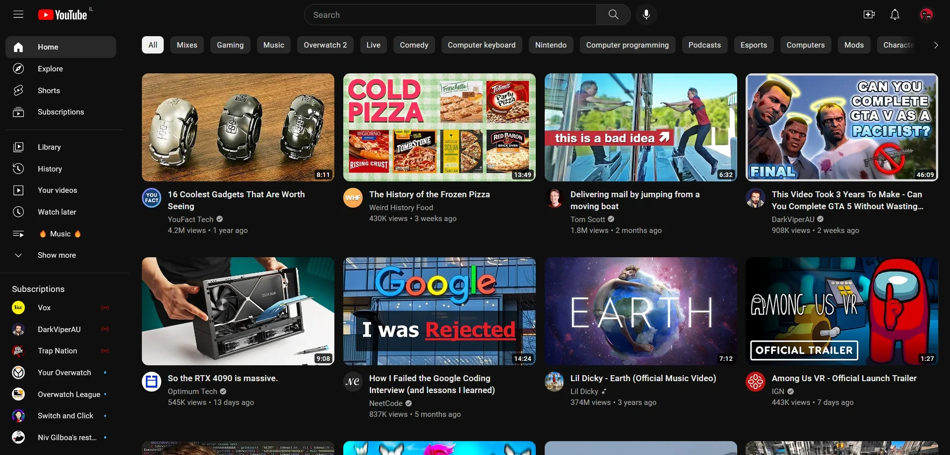 YouTube dashboard user interface