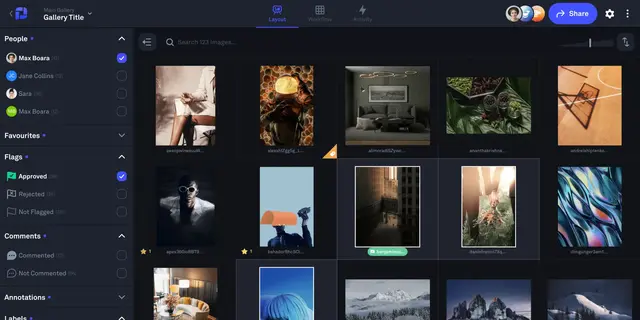 Picflow user interface of the dashboard