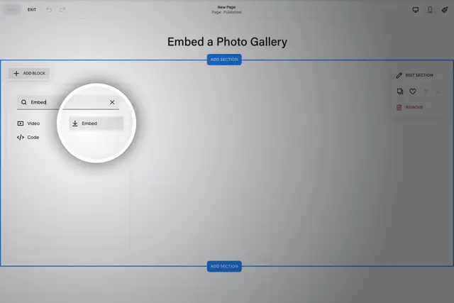 Embed block option on Squarespace