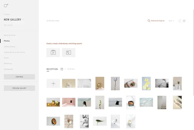Pic-Time User Interface of the Gallery Screen