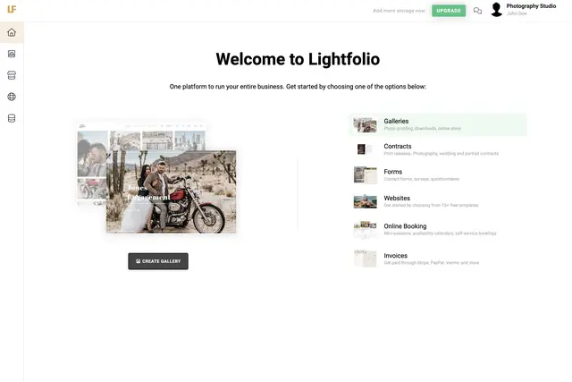 Lightfolio User Interface of the User Dashboard Screen