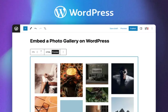 Wordpress page with an embedded Picflow gallery