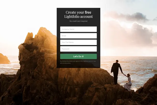 Lightfolio User Interface of the Sign up Screen
