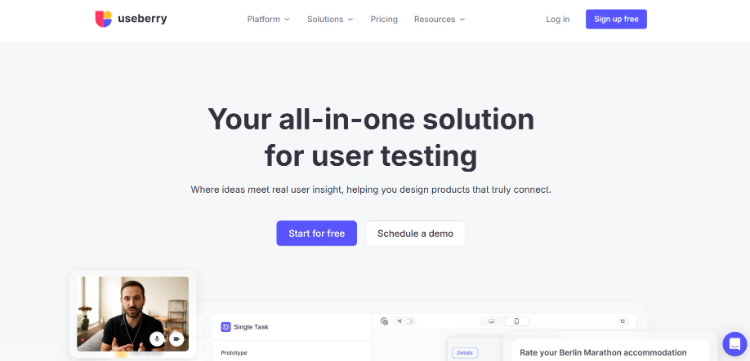 A screenshot of the Useberry website homepage, with the heading 